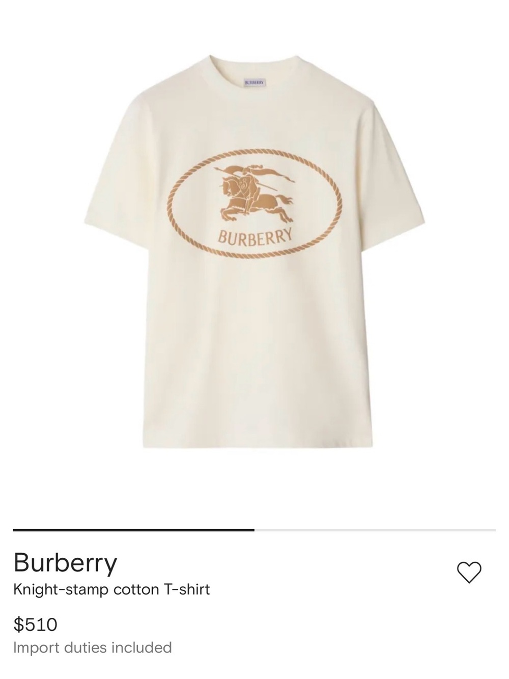 Burberry Cream T-Shirt with Tan Knight Emblem